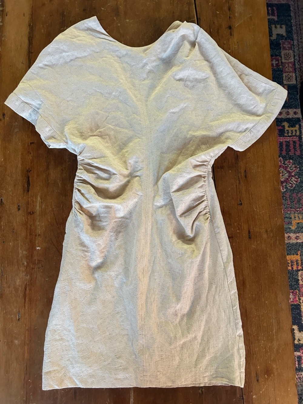 Cream Beige Ruched Waist Mini Dress with Open Back Twist Detail (Zara, M)